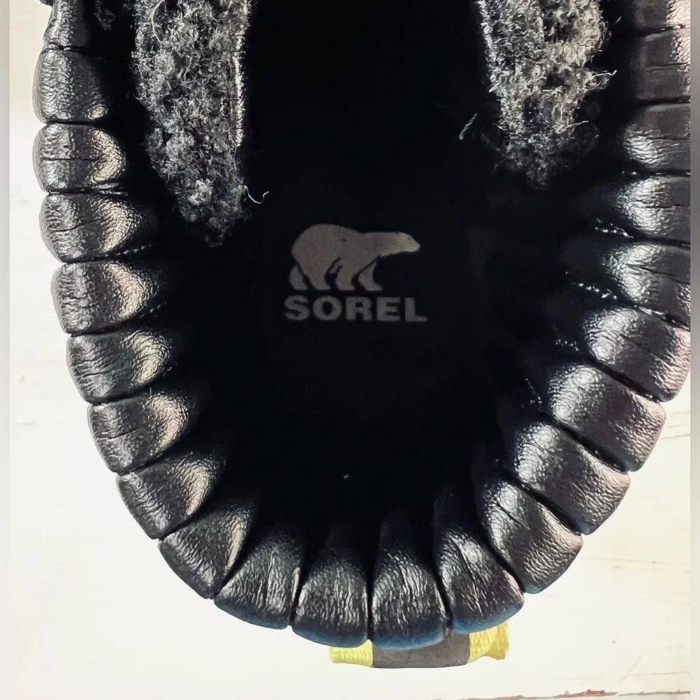 Sorel Brex Heel Cozy Boot, Black Sea Salt, Waterproof, Faux Fur Lea, Size 6, NWT